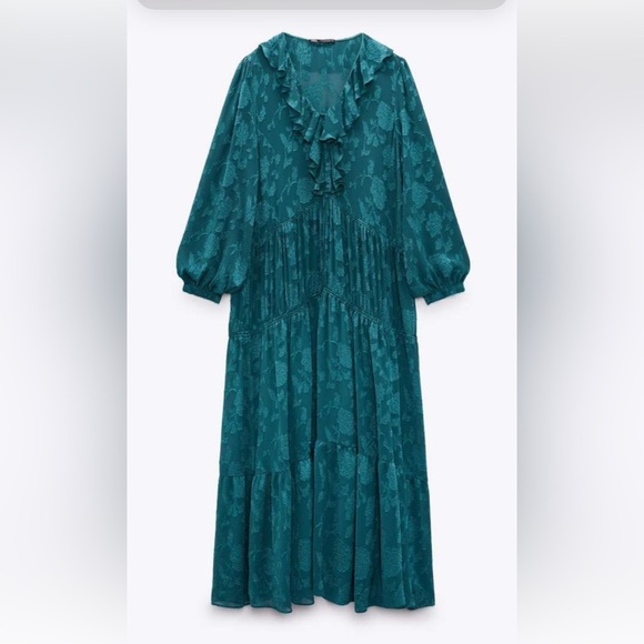 Zara Elegant Teal Maxi Dress Size XS.  #55 - Picture 3 of 15